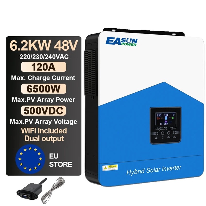 Invertor solar hibrid, putere de iesire 6200W, curent de incarcare maxim 120A, SMH-III-6.2KW-WIFI