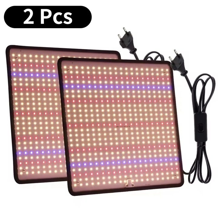 LED лампа за отглеждане, комплект от 2 броя, 1200 W, 220 V AC, за интериор, оранжерия и култивационна палатка, червена