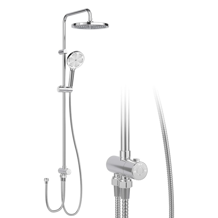 Sistem de dus, constructie din otel inoxidabil, optiuni dus duale, argintiu, set