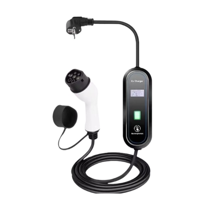 Incarcator EV 3.5 kW, portabil, tip 2, incarcare rapida, protectie IP66 impermeabila sigura, 220 V monofazat, negru/alb