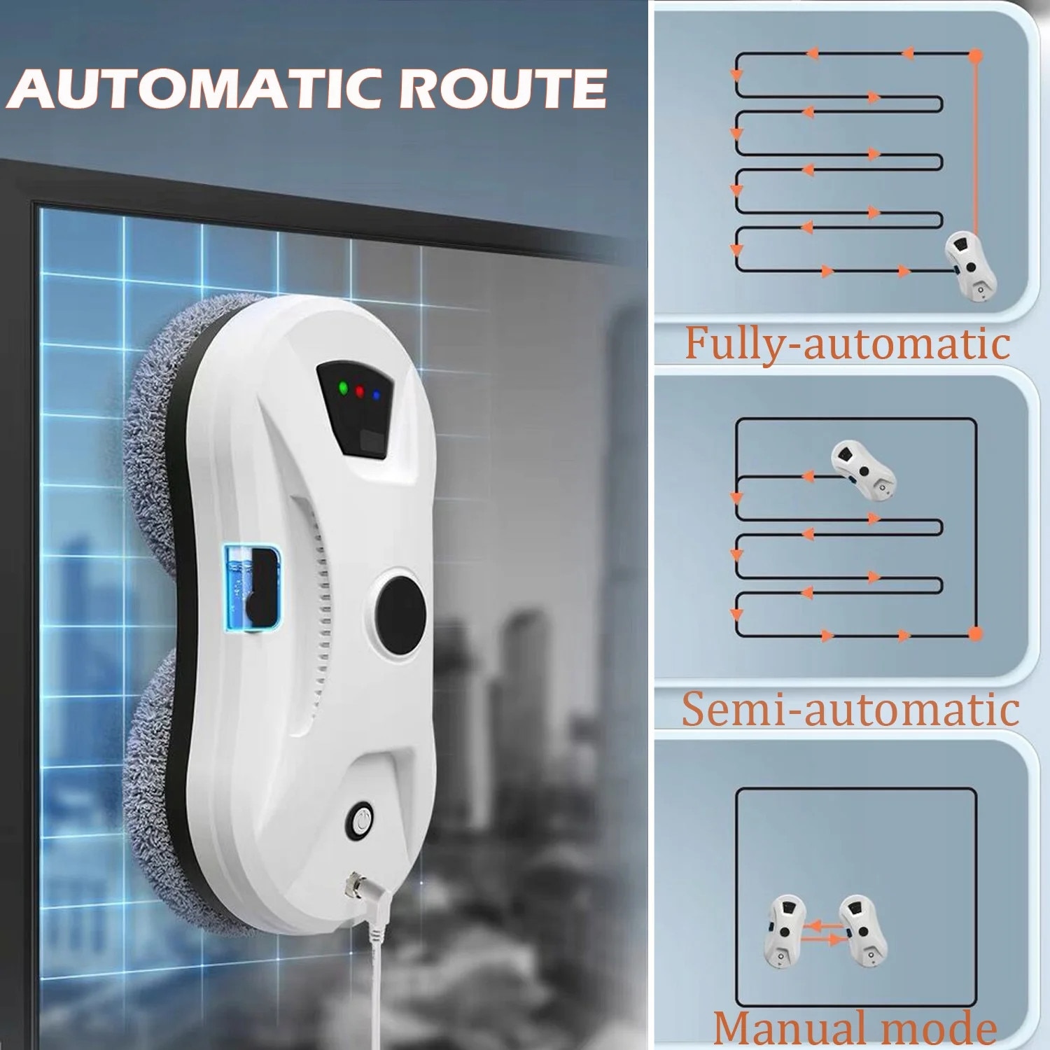Robot de curatare geamuri, 5600Pa putere de aspiratie, spray cu ultrasunete, 3 moduri de curatare, 295x145x95mm, accesorii incluse