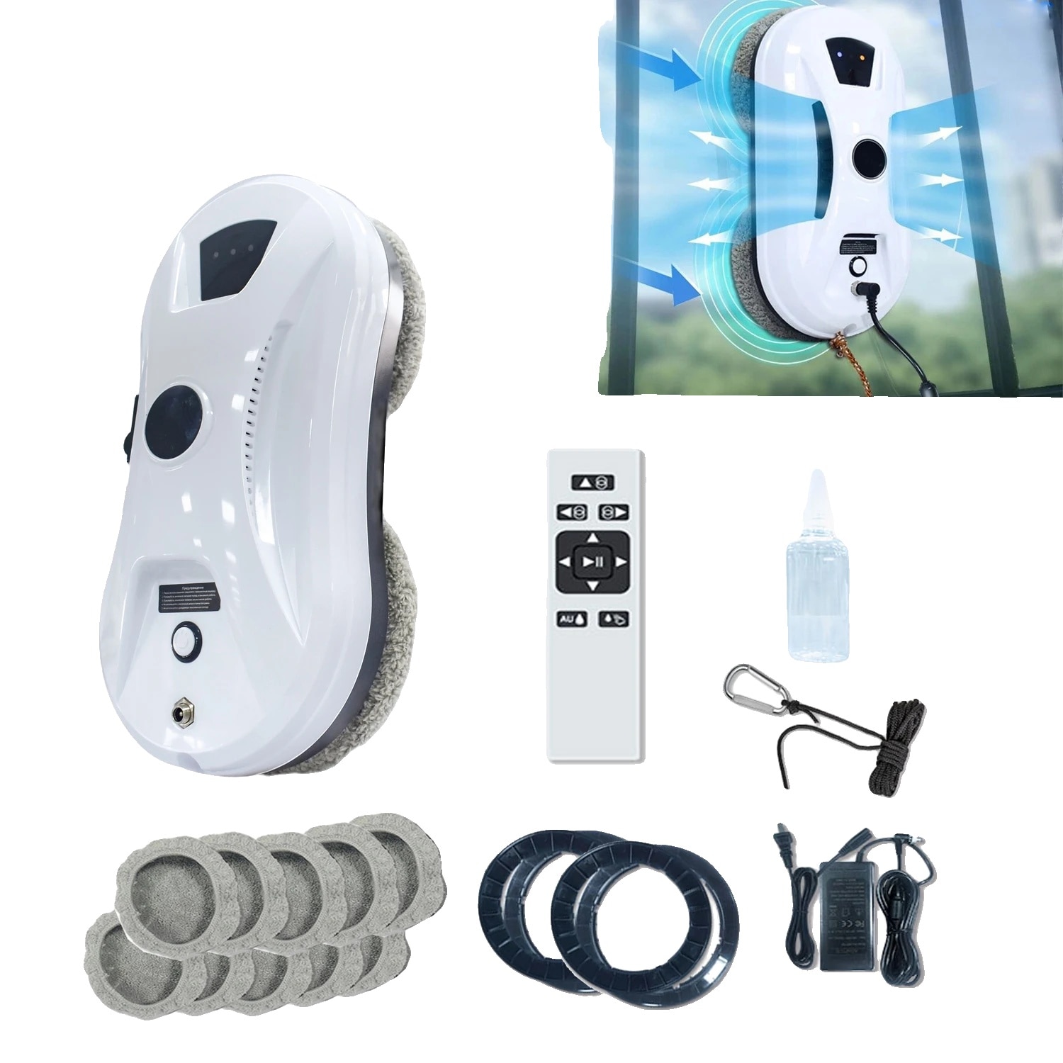Robot de curatare geamuri, 5600Pa putere de aspiratie, spray cu ultrasunete, 3 moduri de curatare, 295x145x95mm, accesorii incluse