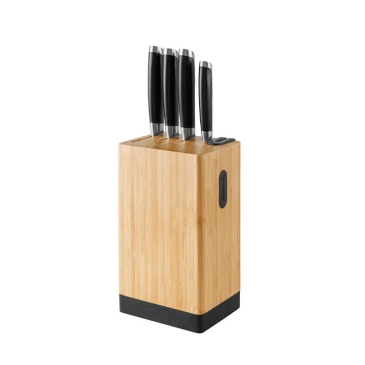 Set de cutite 5 piese cu bloc Berghoff Graphite, inox, ergonomic, bambus, 23,3x13,5x11cm