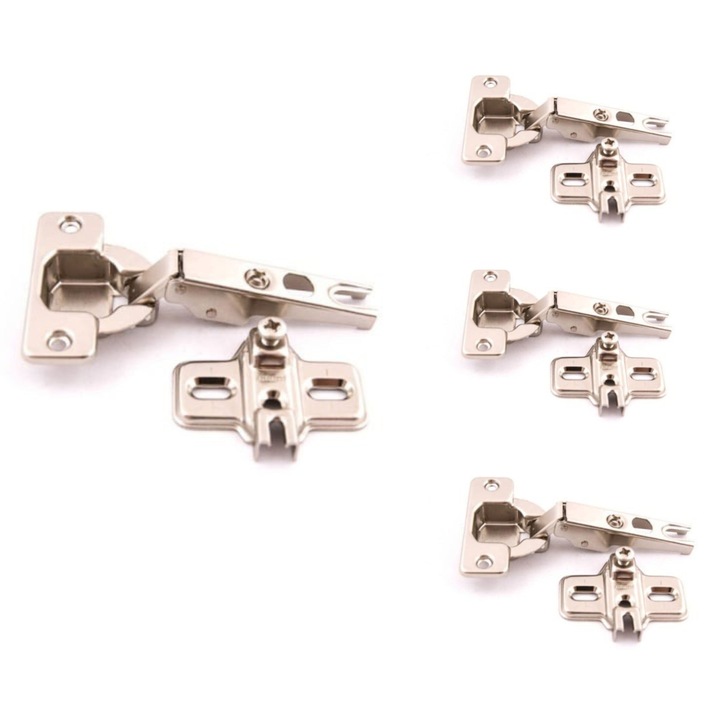 Set de 4 bucati balamale aplicate, cu suruburi incluse, otel inoxidabil, argintiu