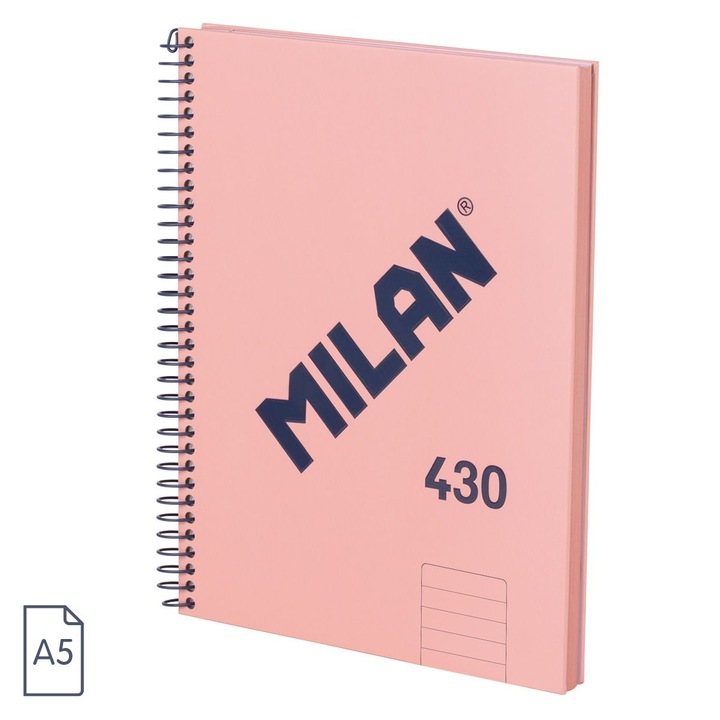 Caiet Milan 430 A5 80 file spira dictando, roz