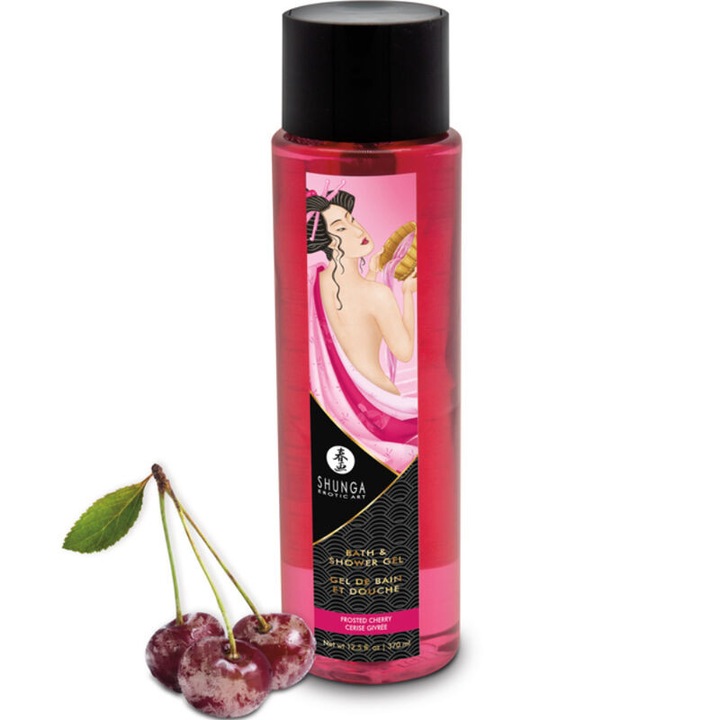Gel de dus, Shunga, aroma de cires inghetat, 370 ml, spuma bogata, ideal pentru piele sensibila