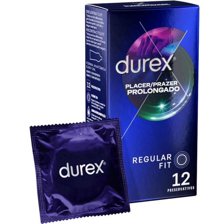 Prezervative Durex Pleasure Prolonged, 12 unitati, transparent, lubrifiat, 56mm