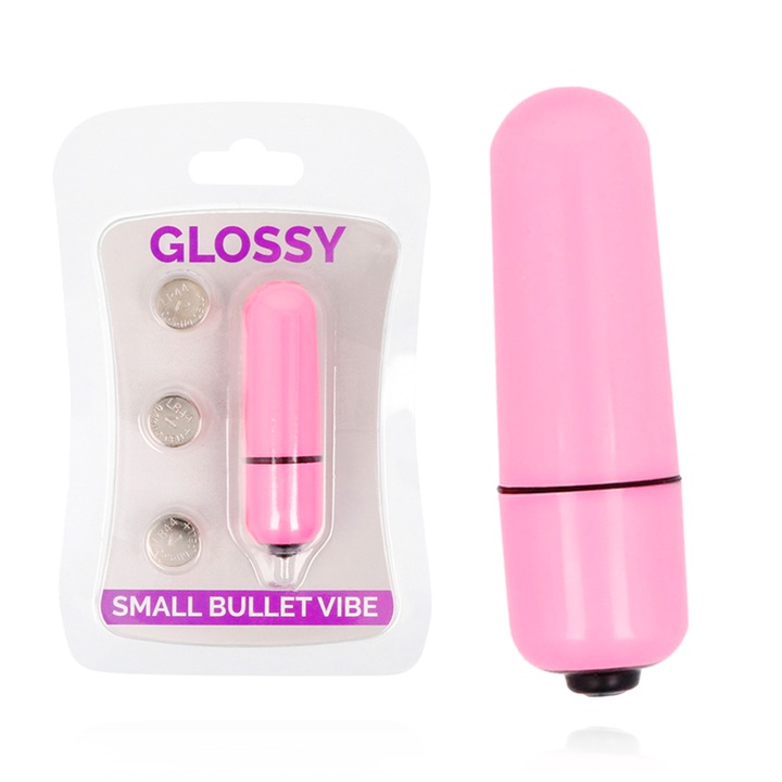 Vibrator mic, Glossy, roz profund, ABS, 58x18mm, rezistent la apa, 3 viteze, set cu baterii incluse