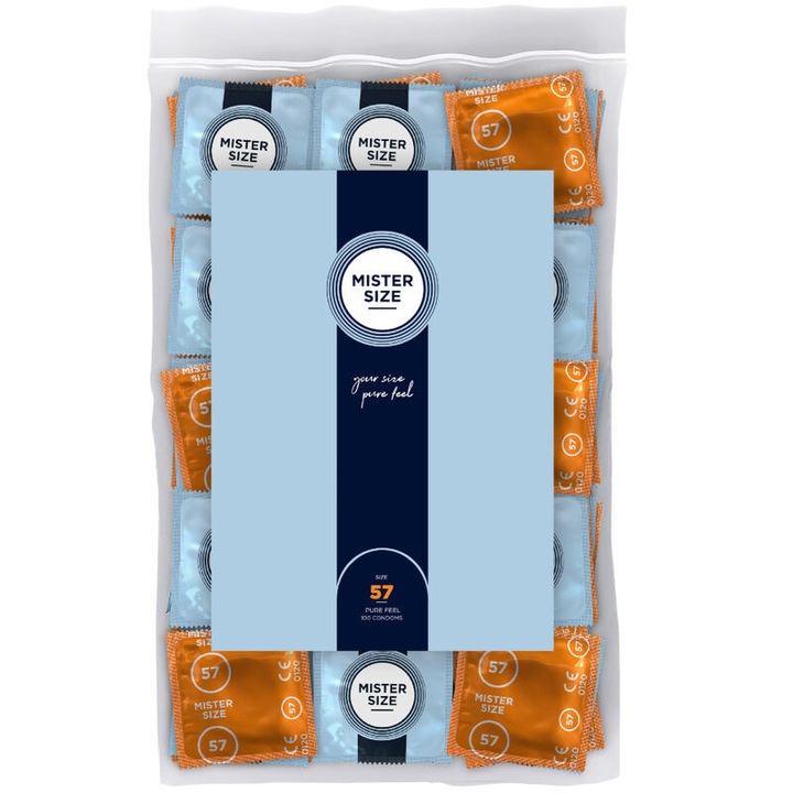 Комплект от 100 броя презервативи MISTER SIZE 57 мм, прозрачни, ултратънки