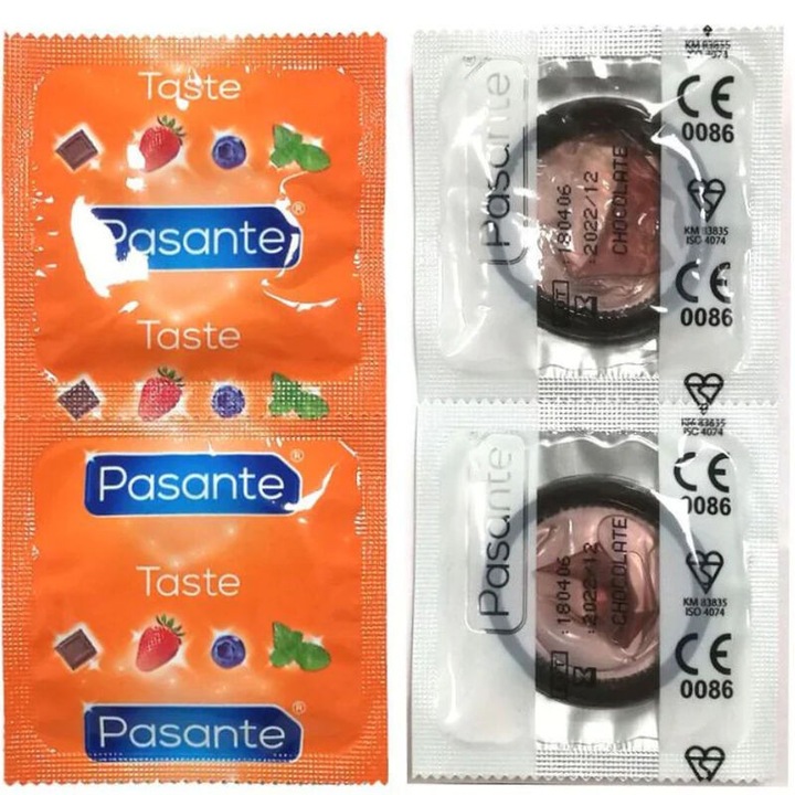 Prezervative Pasante, set 144 bucati, aroma ciocolata, culoare maro, dimensiune medie