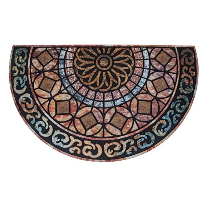Bejárati ajtószőnyeg félkör alakú, textilfelületű gumiból, dombornyomott mandala mintával, 75x45 cm, több színű