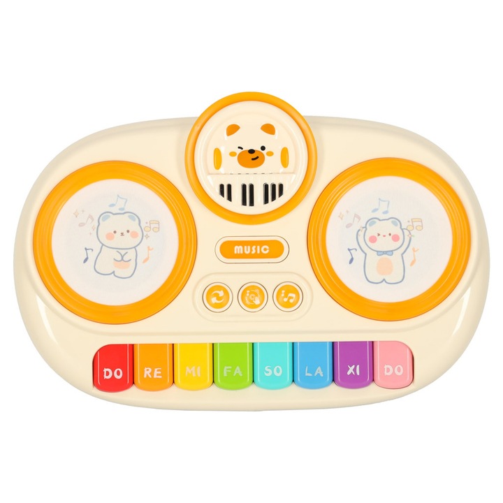 Interaktív zongora gyerekeknek, fényekkel és hangokkal, bézs, 12 hónapos kortól