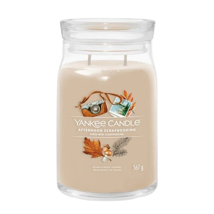 Голяма свещ Yankee Candle Signature Afternoon, нотки на кожа и кехлибар, зелен цвят, 1.5 кг