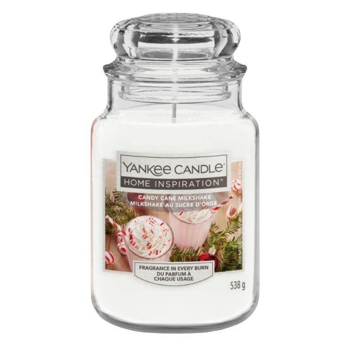 Свещ Yankee Candle Cane Milkshake, вкус на ванилия и мента, 400 г