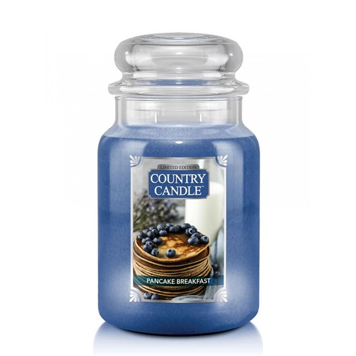 Country Candle Palacsinta Reggeli illatgyertya, áfonyás palacsinta aromákkal, vajjal és juharsziruppal, 30x10cm