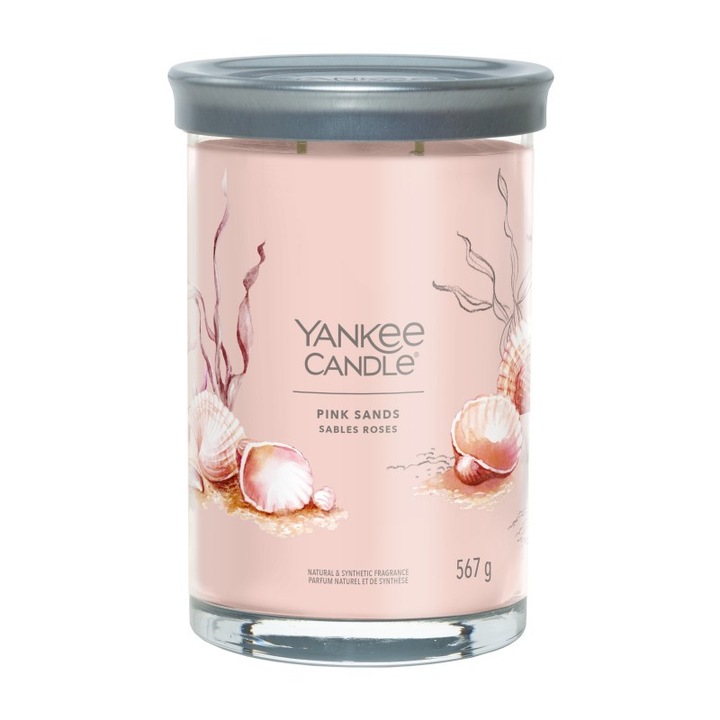Голяма чаша за свещи Yankee Candle Pink Sands, цитрусов аромат, розови цветя, ванилия