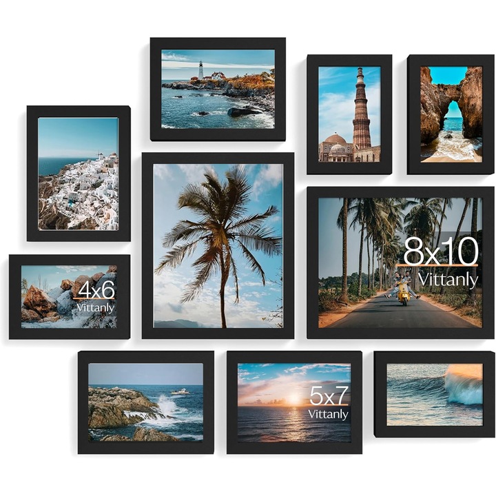 Стенни фоторамки, BYONDSELF®, Състоящи се от 2 броя 8x10, 4 броя 5x7, 4 броя 4x6, За стена/плот, Черни