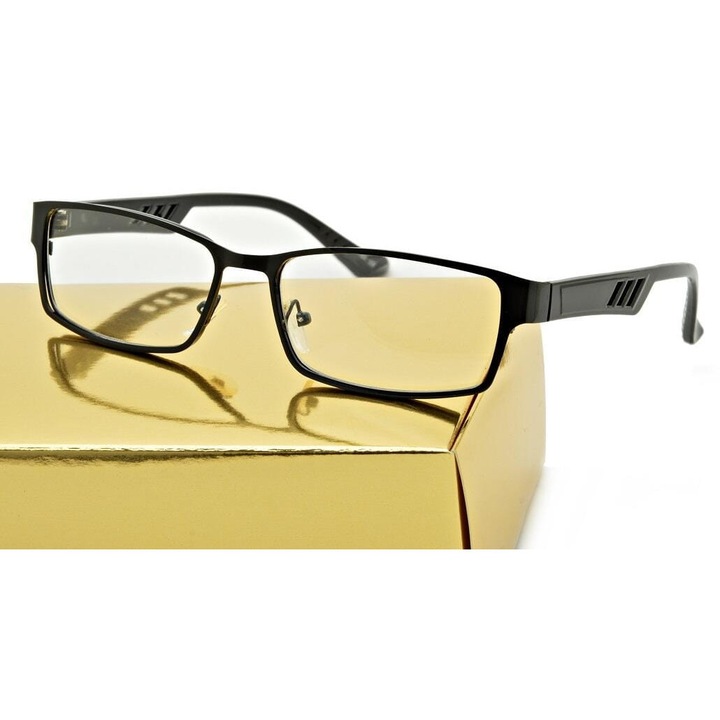 Ochelari de vedere pentru barbati, STYLION, ST306, +2, metalici, negri, set cu etui si stergator