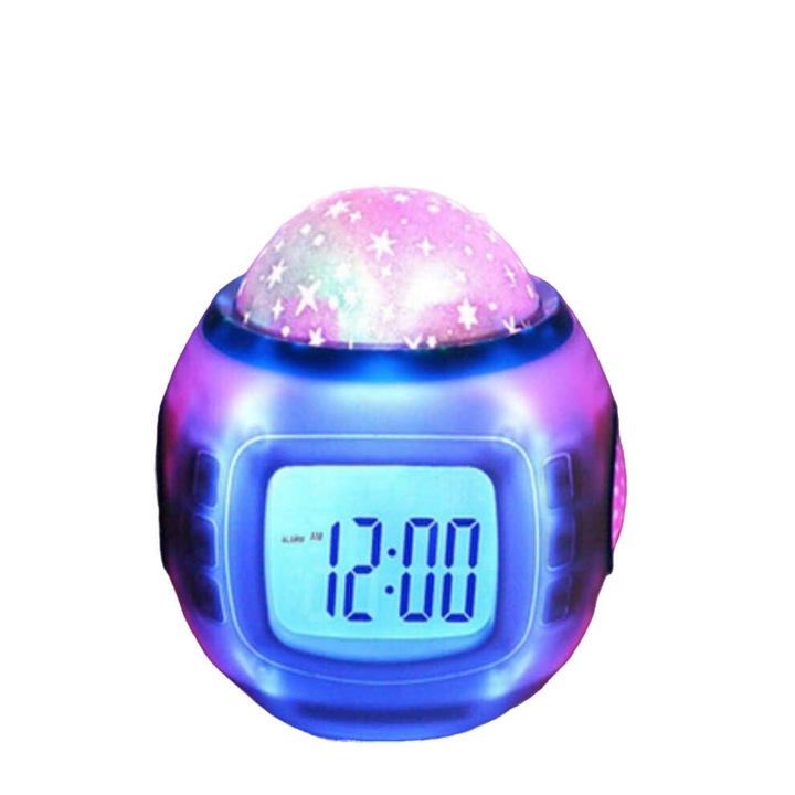 Proiector de Stele AMRINUGL, Ceas cu Calendar Perpetuu, Termometru, Functie Snooze, Multicolor