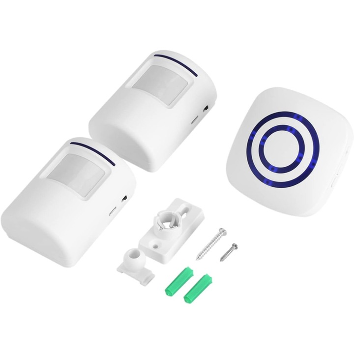 Sistem de alerta wireless pentru curte, Enforose, senzor de miscare infrarosu, instalare usoara, receptor plug-in