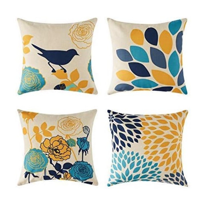 Fete de perna set, Enforose, 4 piese, bumbac, model geometric, 45x45cm, multicolor