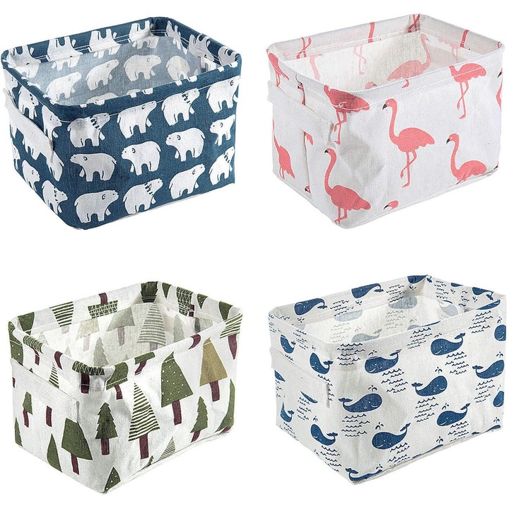 Комплект от 4 кутии за съхранение, Enforose, сладък дизайн, екологичен материал, водоустойчив, сгъваем