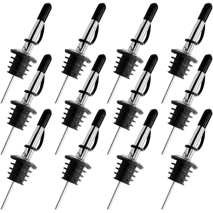 Set 12 guri pentru sticle Enforose din otel inoxidabil cu capace din silicon, pentru vin, whisky, ulei de masline, otet