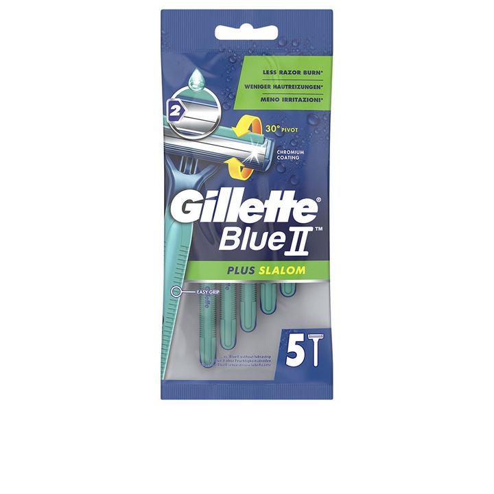 Lame de unica folosinta Gillette Blue II Plus Slalom, set 5 bucati, albastru