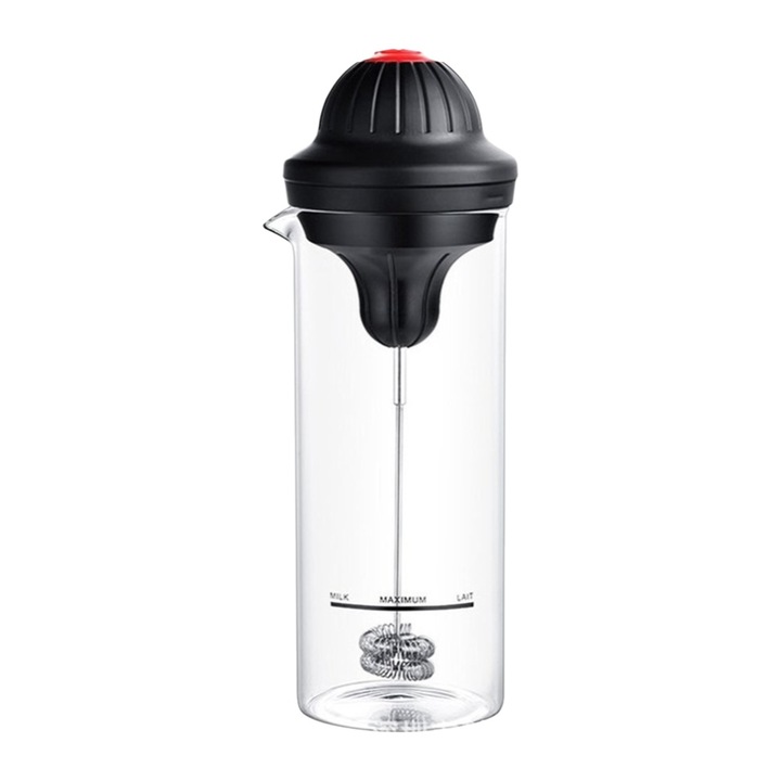 Spumator de lapte multifunctional, design compact, reutilizabil, transparent/negru