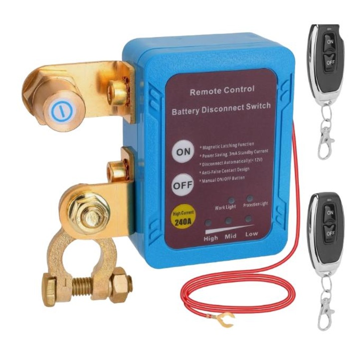 Comutator de deconectare a bateriei la distanta, Enforose, mecanic magnetic, eficienta energetica, protectie anti-furt, 12V 240A