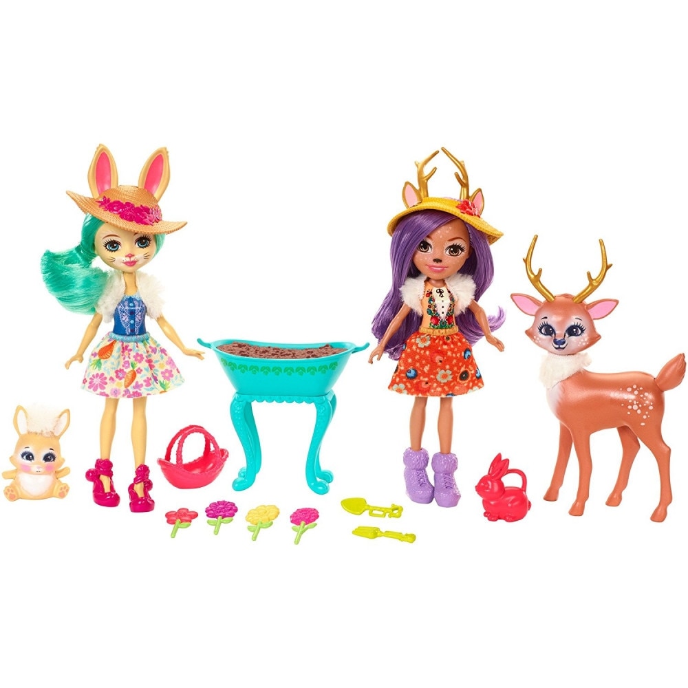 Set de joaca Mattel EnchanTimals Danessa Deer si Fluffy Bunny in gradina