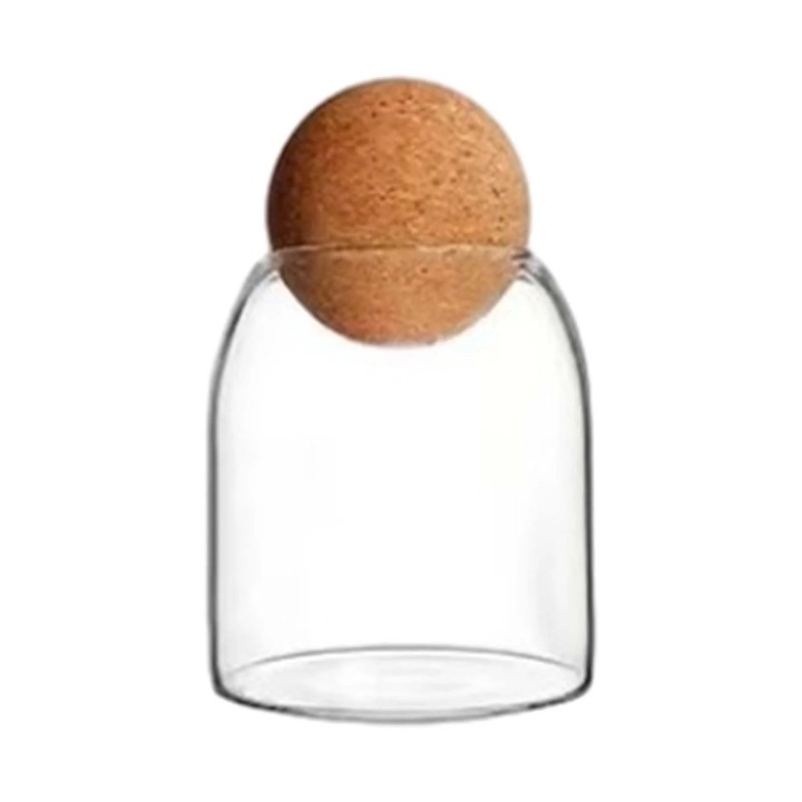 Borcan de stocare din sticla cu capac din lemn etans, 500ml, transparent, 9.3x14.5cm