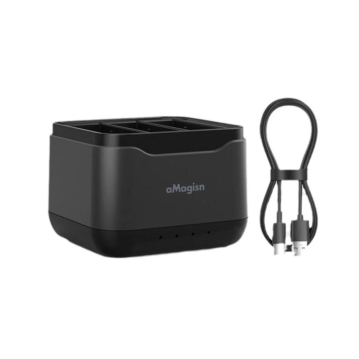 Поддръжка за зареждане на батерии YANYXR Insta360 Ace Pro Ace, 3 слота, черен, 58.5x55.2x40.6mm