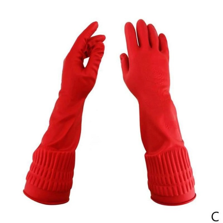 YANYXR konyhai kesztyű, piros latex, 38cm, víz- és olajálló