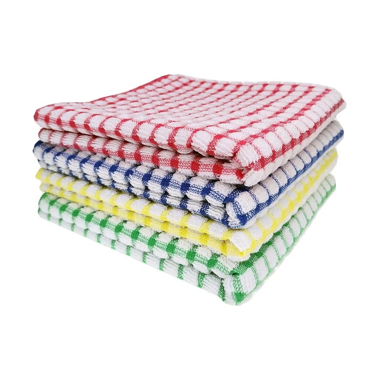 Set 4 lavete bumbac YANYXR, 30x30cm, carouri, multicolor