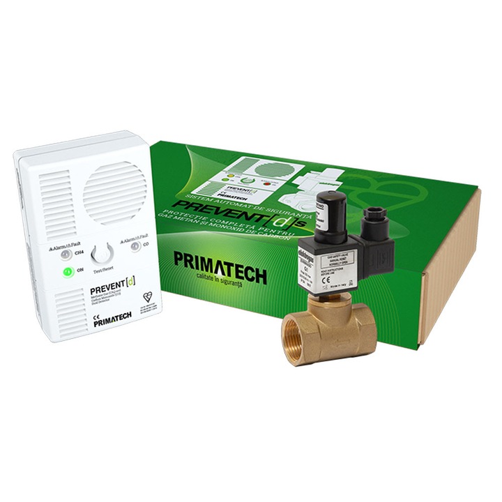 Detector de gaz metan si monoxid Prevent D cu electrovalva 3/4, certificat, alb