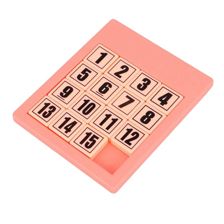 Puzzle numere glisante 15, joc educativ, roz, 16cmx1cmx13.5cm