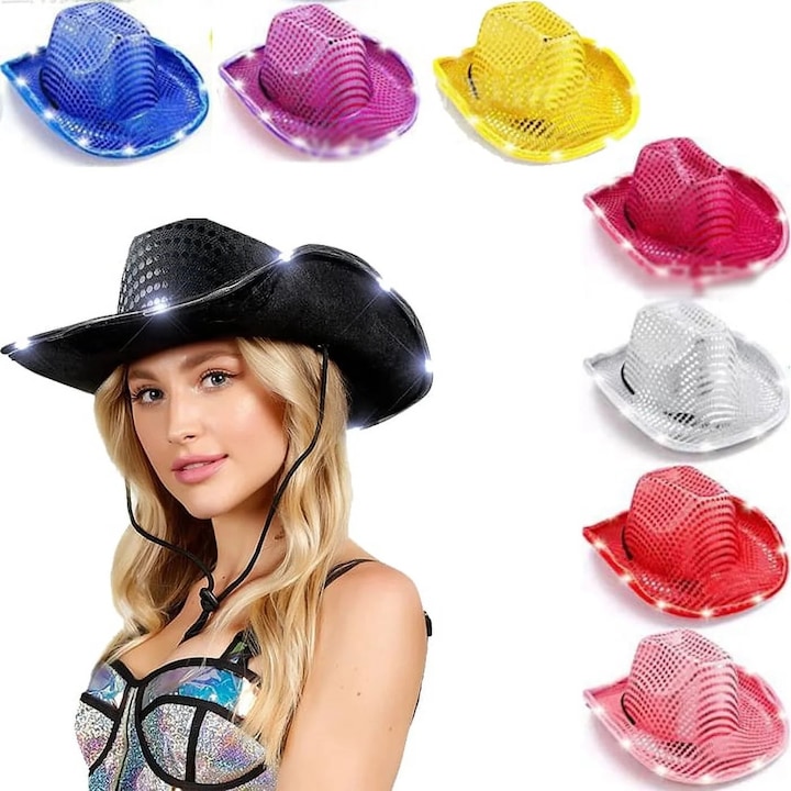 Шапка cowboy с LED за Хелоуин, светеща каубойска шапка за жени и момичета