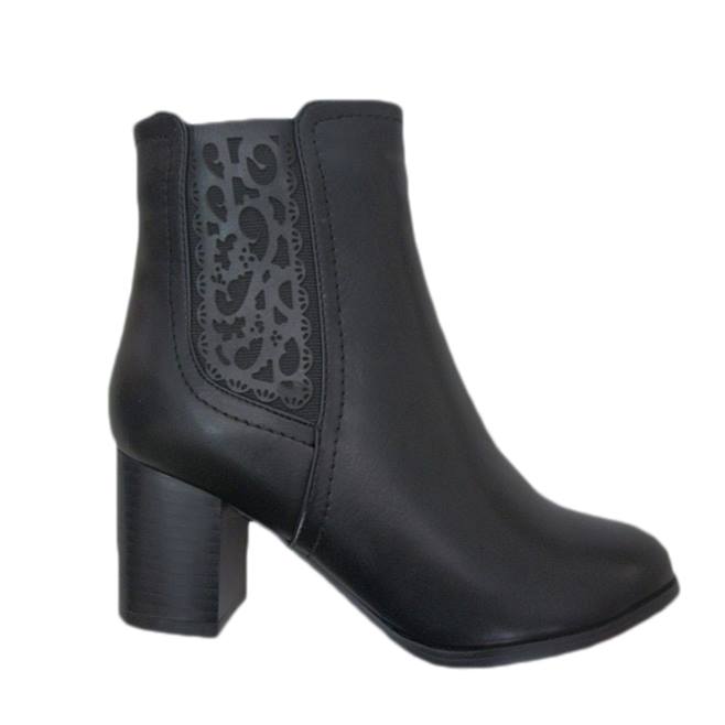 Botine cu toc mediu si decor cu aspect dantelat,D&J Exclusive, Negru