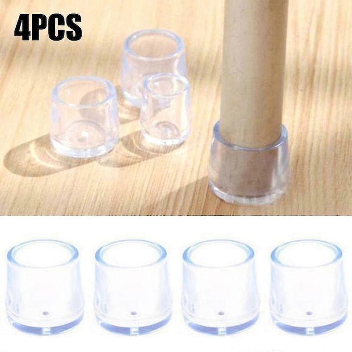 Capace de protectie pentru picioarele meselor si scaunelor, set de 4, transparent, dimensiuni interioare 16-30mm