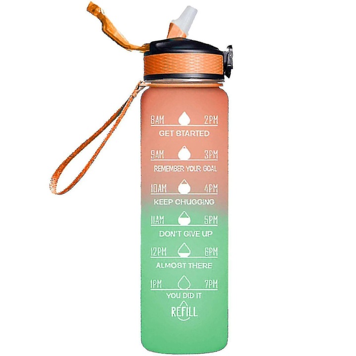 Sticla sport 1000ml, portocalie, etansa, 27x8cm