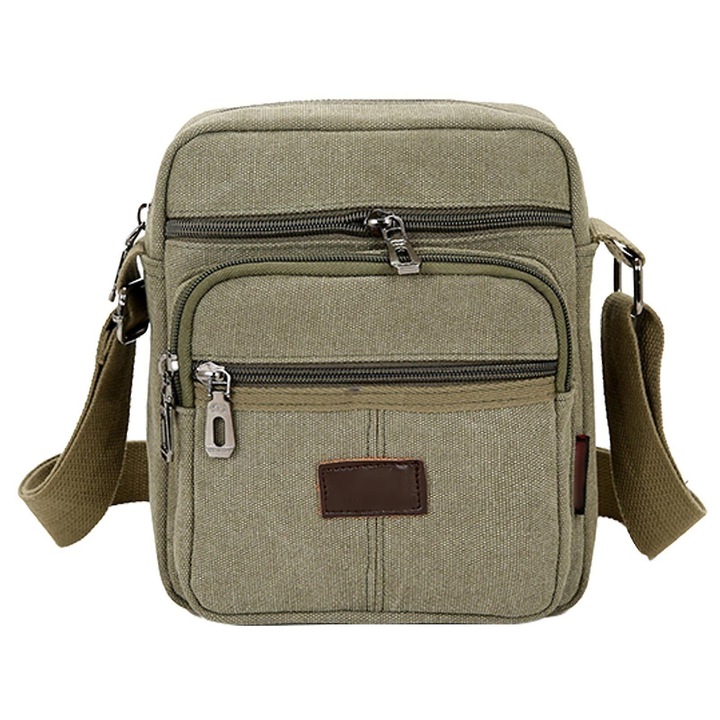 Válltáska férfiaknak, 19x23x7 cm, állítható pánttal, zöld