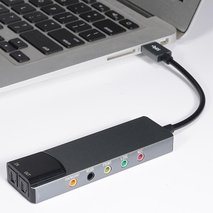 USB 7.1, 5.1 канална звукова карта, оптичен SPDIF, за PC, пълен комплект