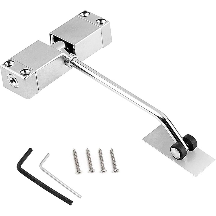 Автомат за врата от неръждаема стомана, универсален дизайн, регулируема скорост на затваряне, повърхностен монтаж, за жилищна и търговска употреба