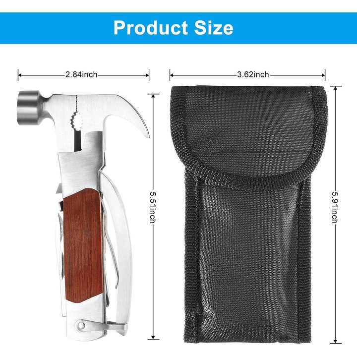 Мултифункционален инструмент 14 в 1, Enforose, инокс, дървена дръжка, преносим