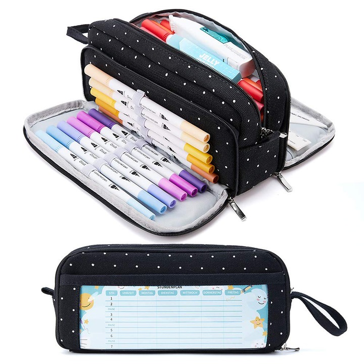 Penare rectangulara, 3 compartimente, exterior rezistent la praf si zgarieturi, material din panza de inalta calitate, multicolor
