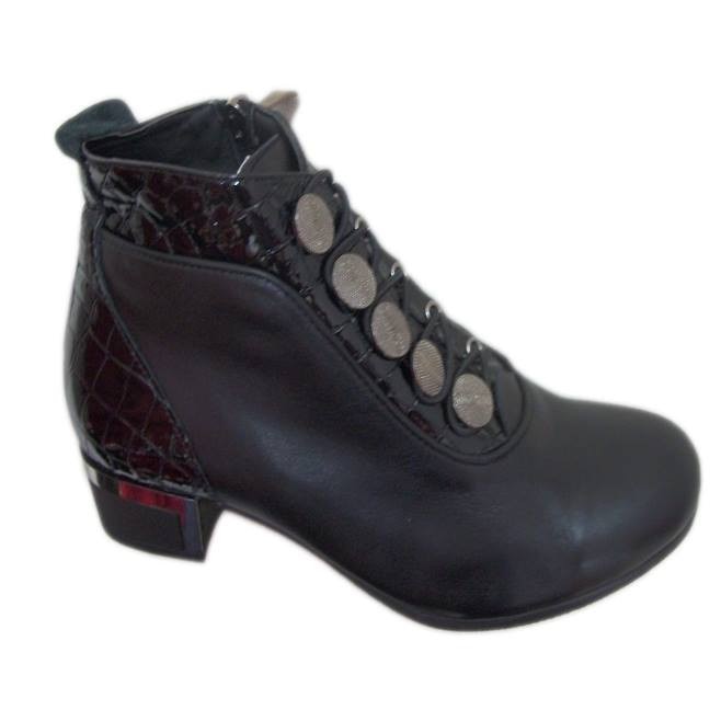 Botine cu nasturi argintii si elastic,D&J Exclusive, Negru