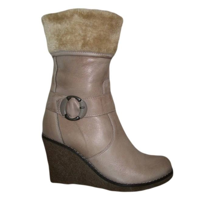 Cizme din piele cu blanita,D&J Exclusive, Crem, 40