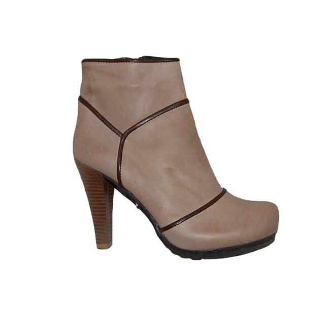 Botine cu varf rotund si fermuar lateral,D&J Exclusive, Bej