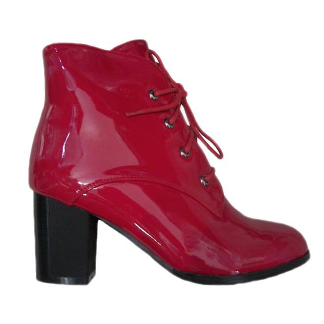 Botine din piele ecologica lucioasa,D&J Exclusive, Rosu